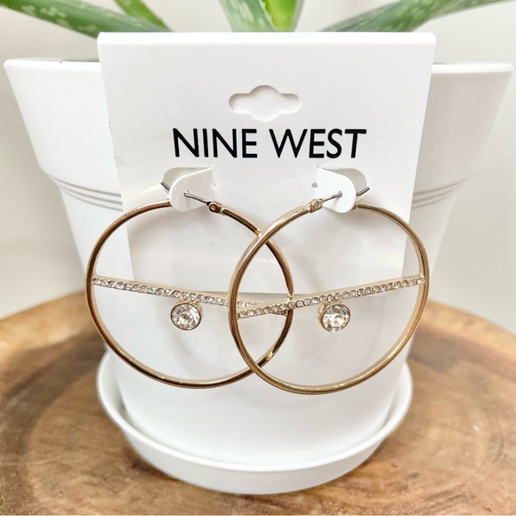Nine West Jewelry - NWT Nine West gold rhinestone hoop earrings